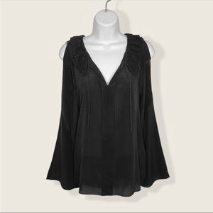 Saks 5th Ave. | Black Silk Split Neck Cold Shoulder Blouse